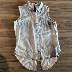 Distressed sleeveless blouse